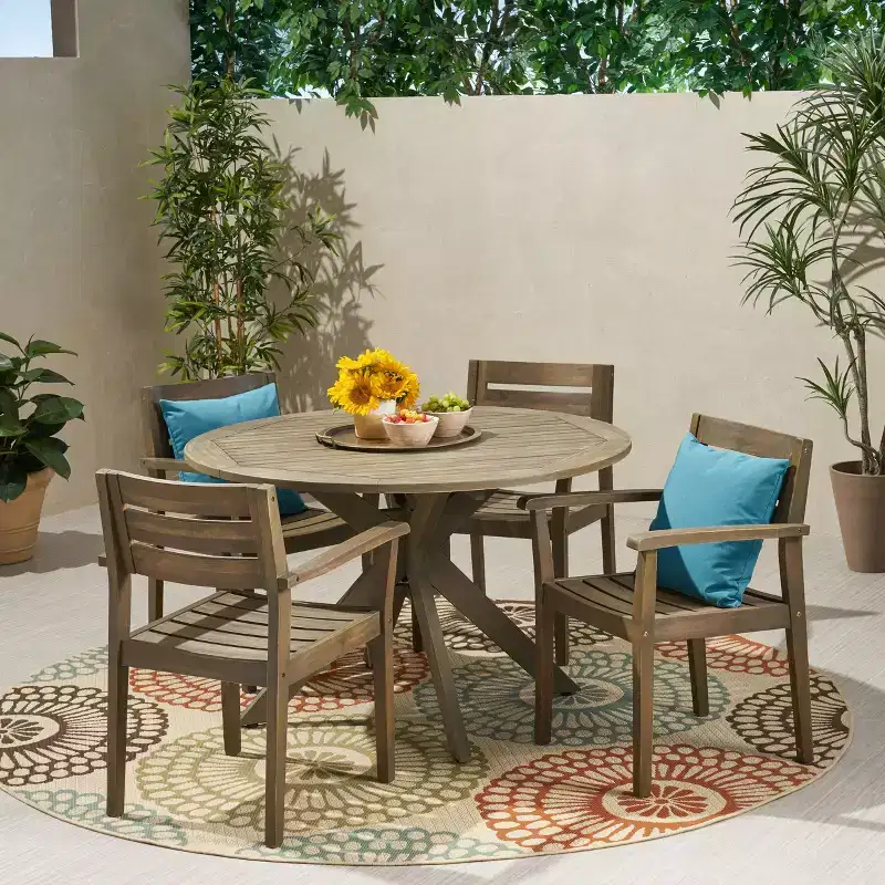 GDFStudio Brigitte Outdoor 5 Piece Rustic Acacia Wood Dining Set
