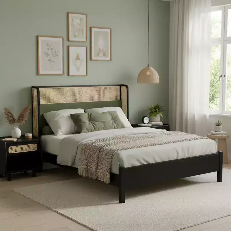Queen/King Size Platform Bed Frame with Wingback Upholstered Headboard & Sturdy Wood Frame, Bohemian - ModernLuxe