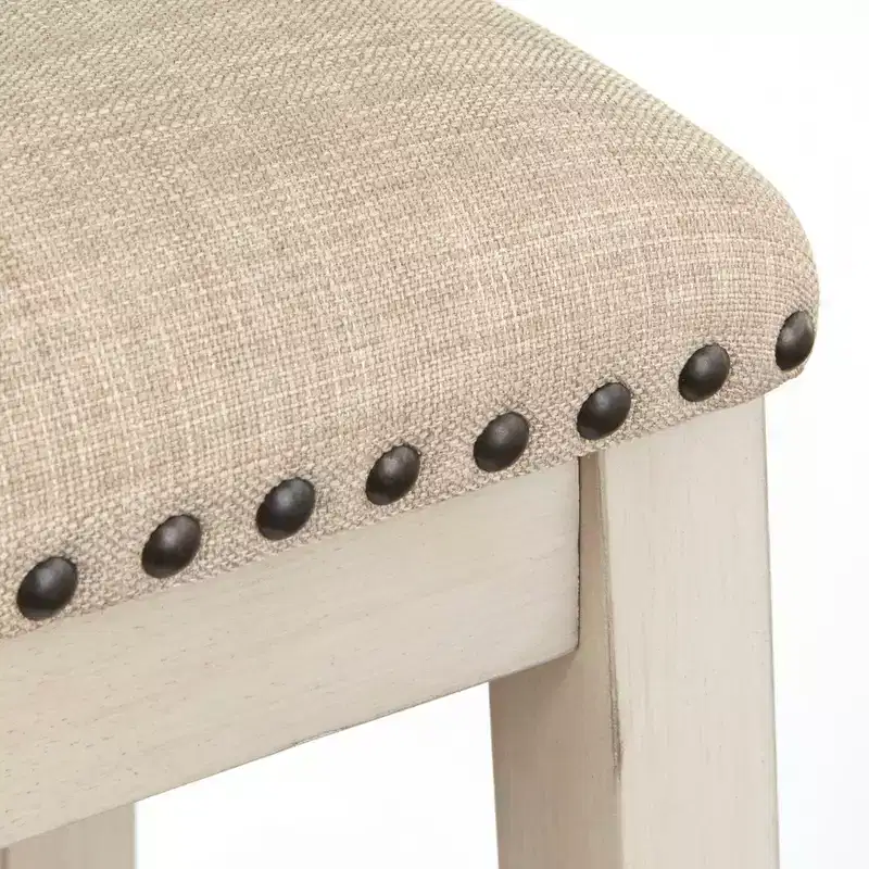 Lifestorey Set of 4 24" Tobias Counter Height Barstools Antique White with Linen Upholstery