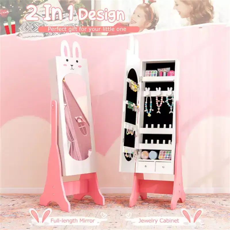 Kids White Vanity Set Princess Makeup Dressing Table And Chair Set With Jewelry Armoire