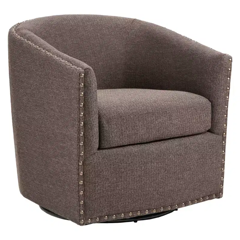 Swivel Lounge Chair with High-Density Foam Cushion and Bronze Nailhead Trim