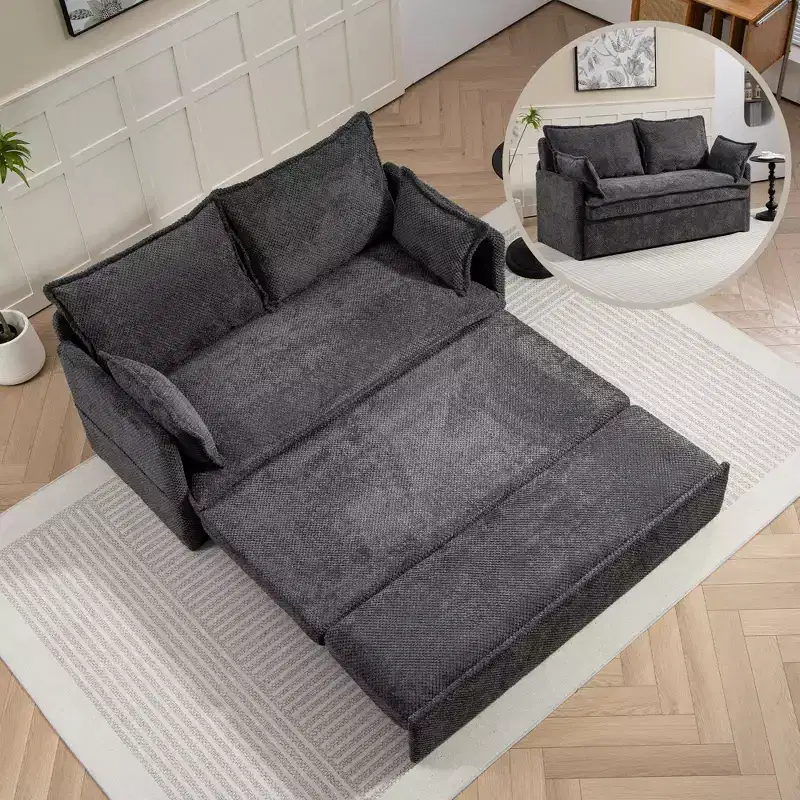 Comfy Corduroy Sofa Bed with Side Storage, Convertible Sleeper Couch Futon with USB/C-TYPE Charging Ports for Living Room