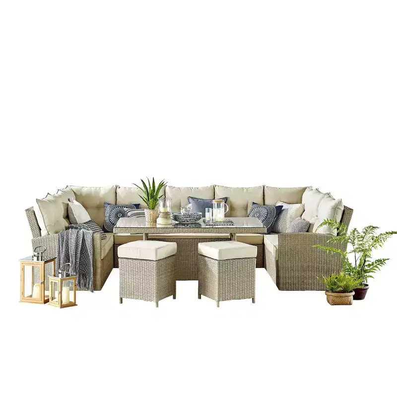 Canaan 4pc All Weather Wicker Outdoor Double Corner Horseshoe Sectional Set Cream - Alaterre Furniture: Weather-Resistant Patio Set with Glass Table