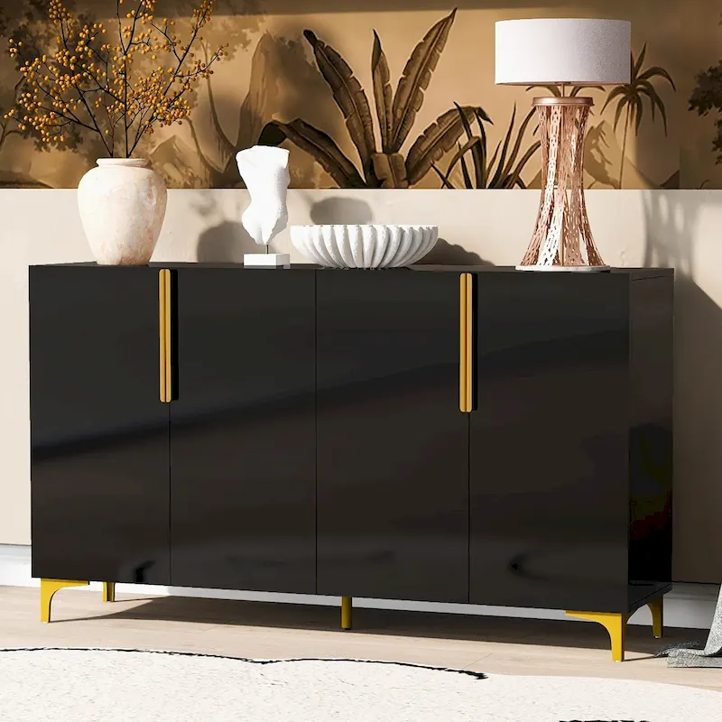 A Glossy Finish Light Luxury Storage Cabinet, Adjustable, Suitable for Living Room, Study, Hallway.