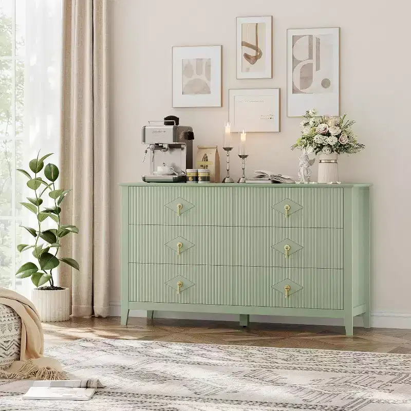 Tall Fluted Dresser, 5-Drawer Wood Storage Cabinet for Bedroom & Living Room