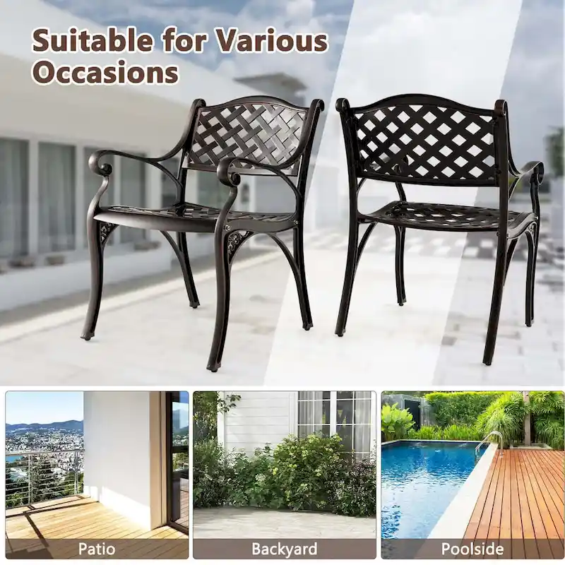 Costway 2/4 PCS Cast Aluminum Patio Chairs Set of 2 All Weather