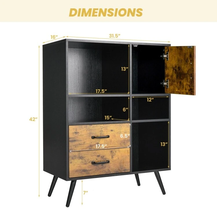 Industrial Buffet Sideboard Kitchen Cupboard with Cubbies Drawers-Rustic Brown - Rustic Brown - 31.5 x 16 x 42 (L x W x H)