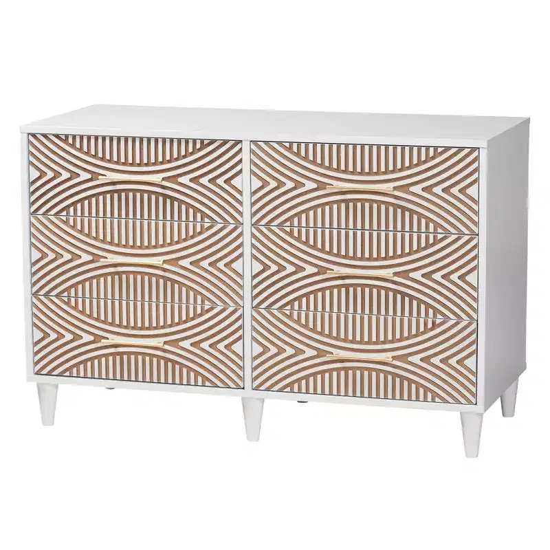 Baxton Studio Queen 3pc Louetta Carved Contrasting Bedroom Set White/Natural Brown