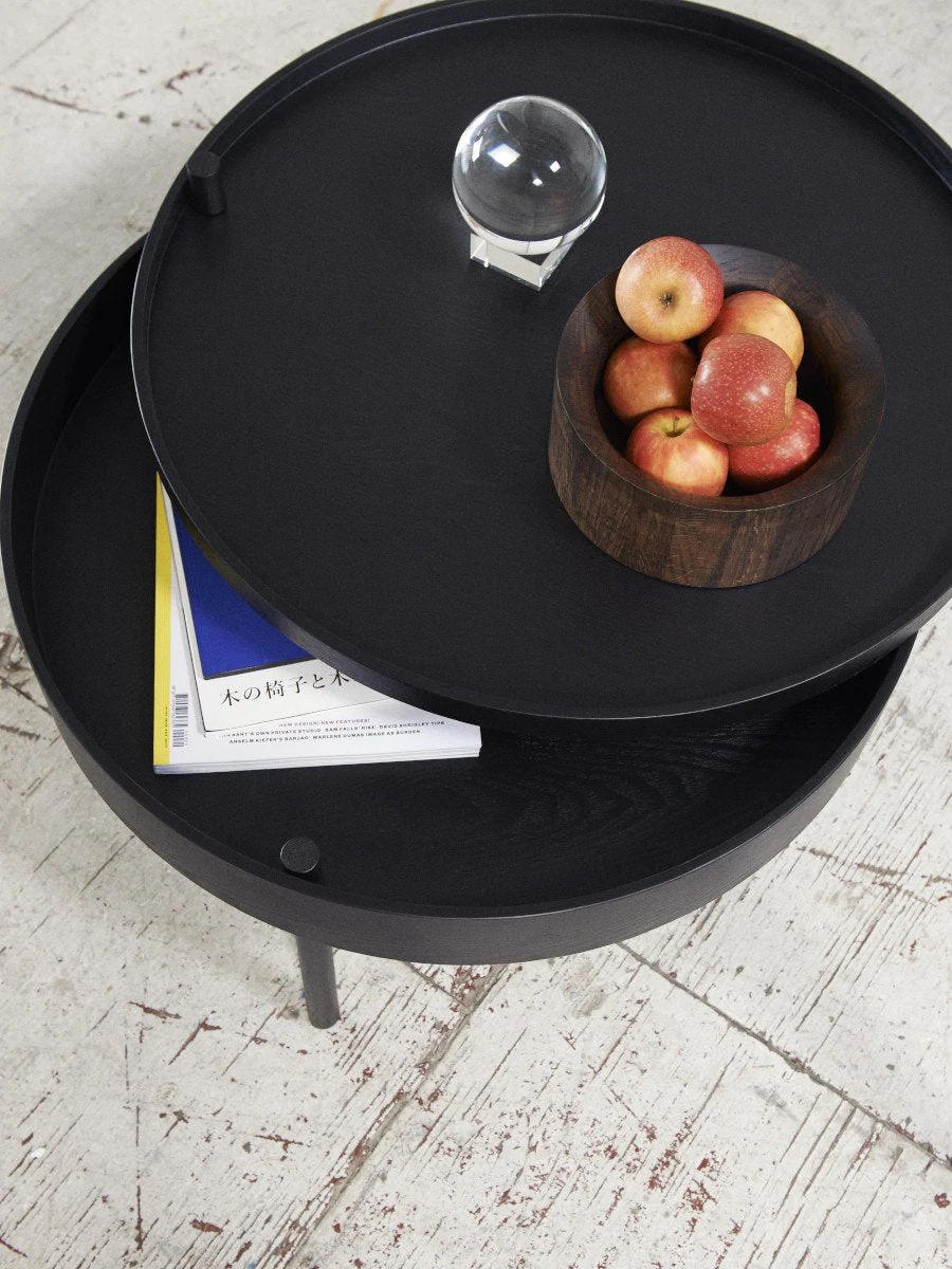 Modern Black Ash Side Table with Rotating Lid Storage Compartment for Living Room