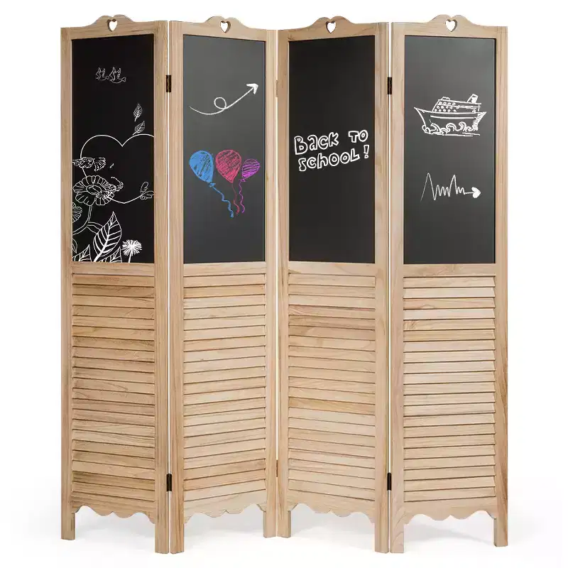 Costway 4-Panel Folding Divider Screen W/Chalkboard 5.7Ft Tall Natural