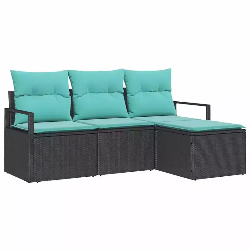 vidaXL Garden Sofa Set with Cushion 4 pcs Black and Turquoise