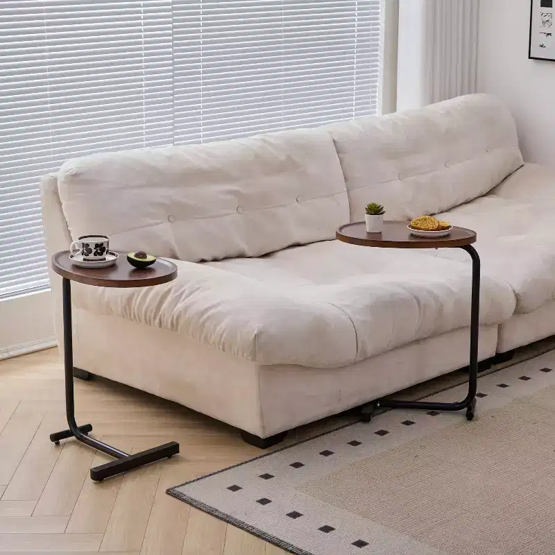 Set of 2 Brown C-Shaped Side Tables, Slim Sofa End Tables for Small Spaces, Living Room and Bedroom
