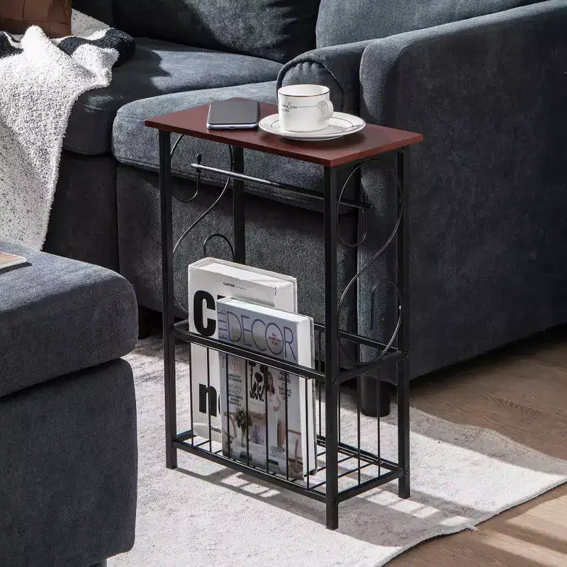 Side Table with Removable Paper Holder and Storage Basket