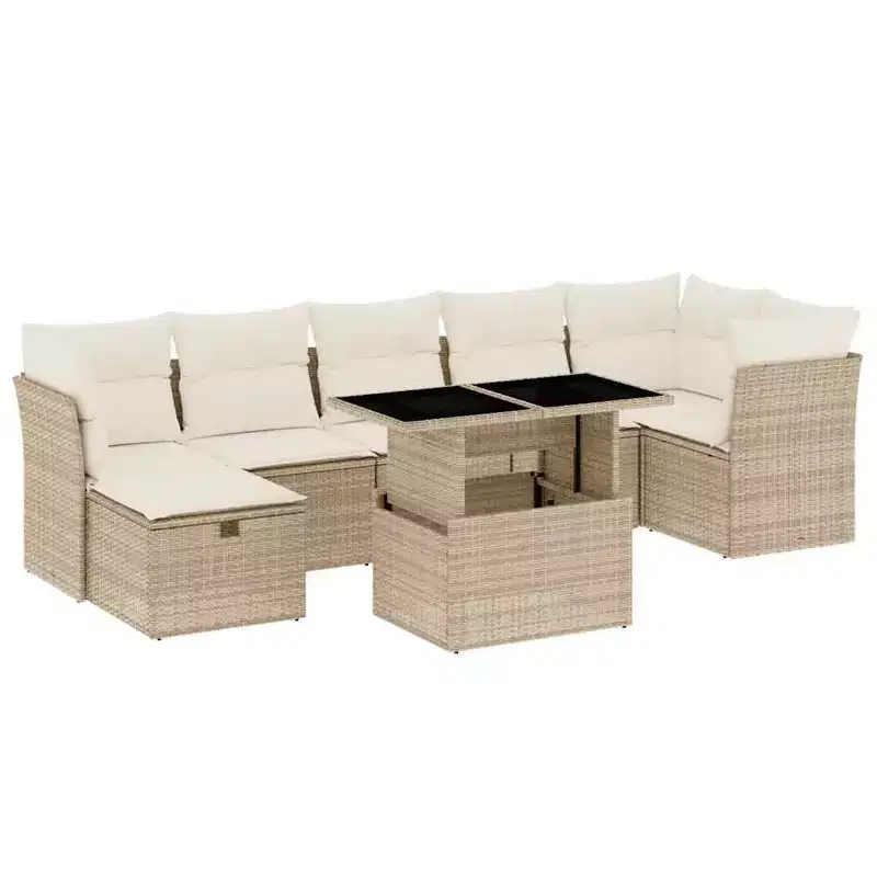 vidaXL 8 Piece Patio Sofa Set with Cushions, Poly Rattan Outdoor Sectional, Modular Design, Adjustable Table
