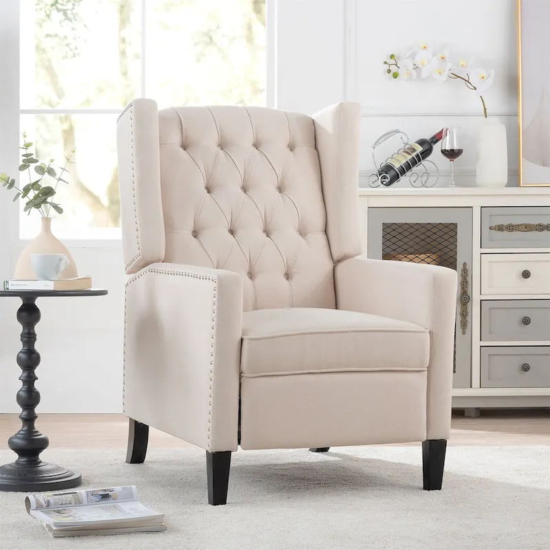 27 Wide Upholstered Manual Recliner, Wing Sofa Chair with Wood Legs