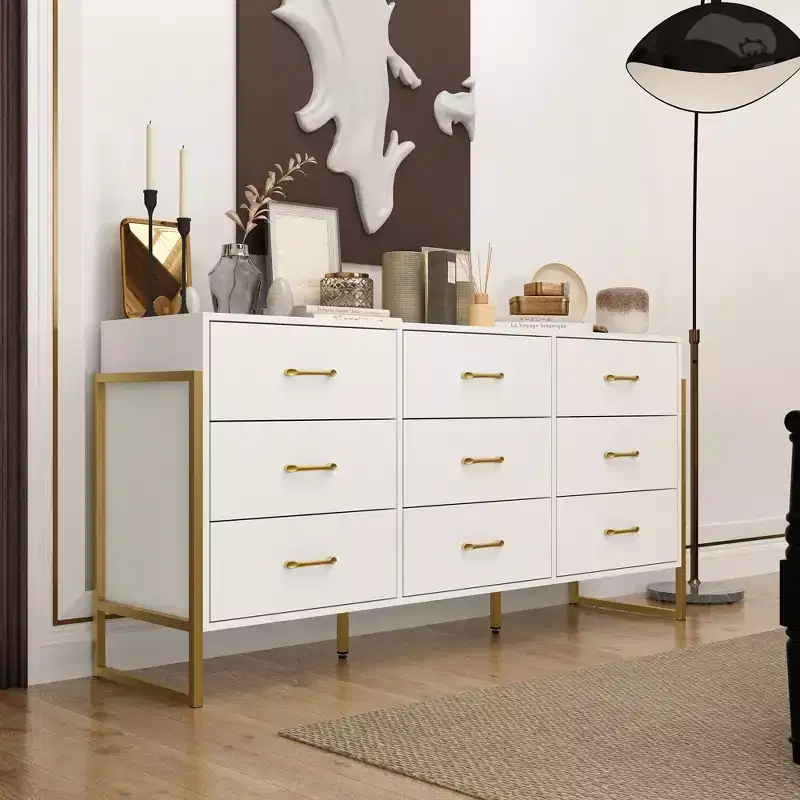 Hitow Modern Large 9 Drawer Dresser Metal Frame Design Chest of Drawers