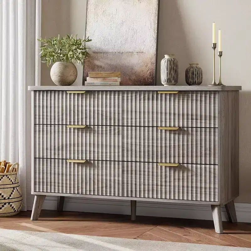 Fluted Dresser for Bedroom with 6 Deep Drawers, 47.2 in Wide Modern Chest of Drawers