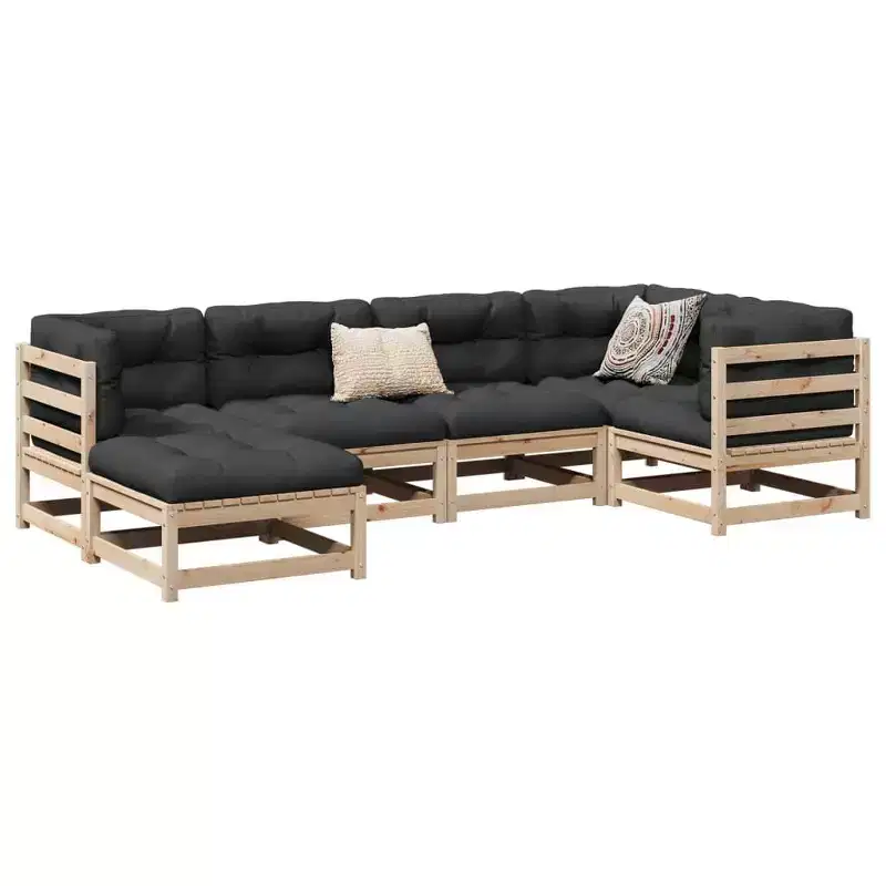 vidaXL Patio Sofa Set Modular Sofas and Footstool 6 Piece Solid Wood Pine