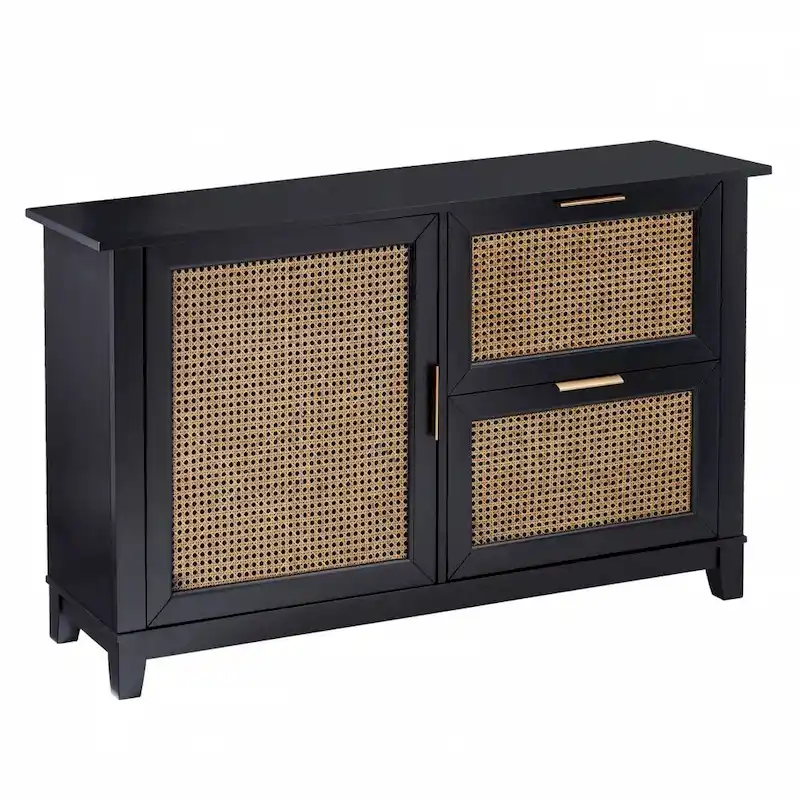 HomeRoots 50 Black Solid Wood Two Drawer Sideboard