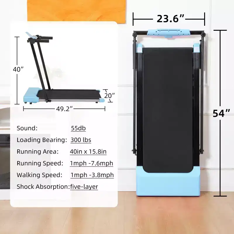 NAYSAYE Foldable Home Treadmill, Multifunctional Exercise Equipment for Walking and Running Fitness, Blue, 49.2*23.6*42.9
