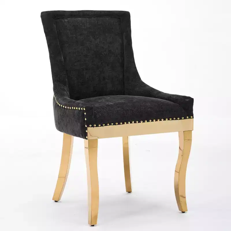 Okak Modern Chenille Dining Chairs Set of 2, Comfy Fabric Chairs with Thick Upholstered, Accent Chairs with Gold - Plated Legs Rivet Trim