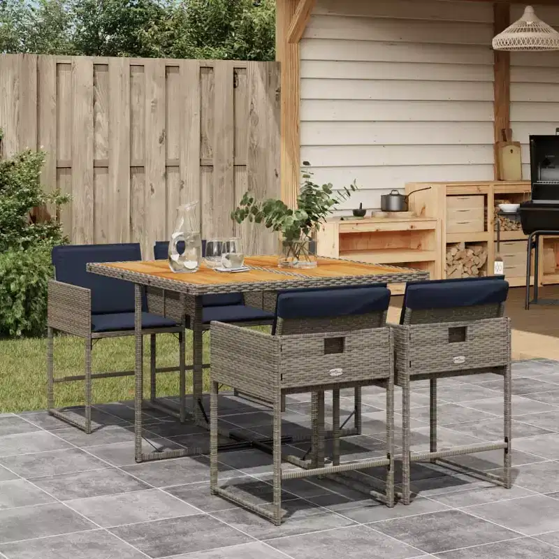 vidaXL Patio Dining Set with Cushions Table and Chairs Outdoor Gray Poly Rattan