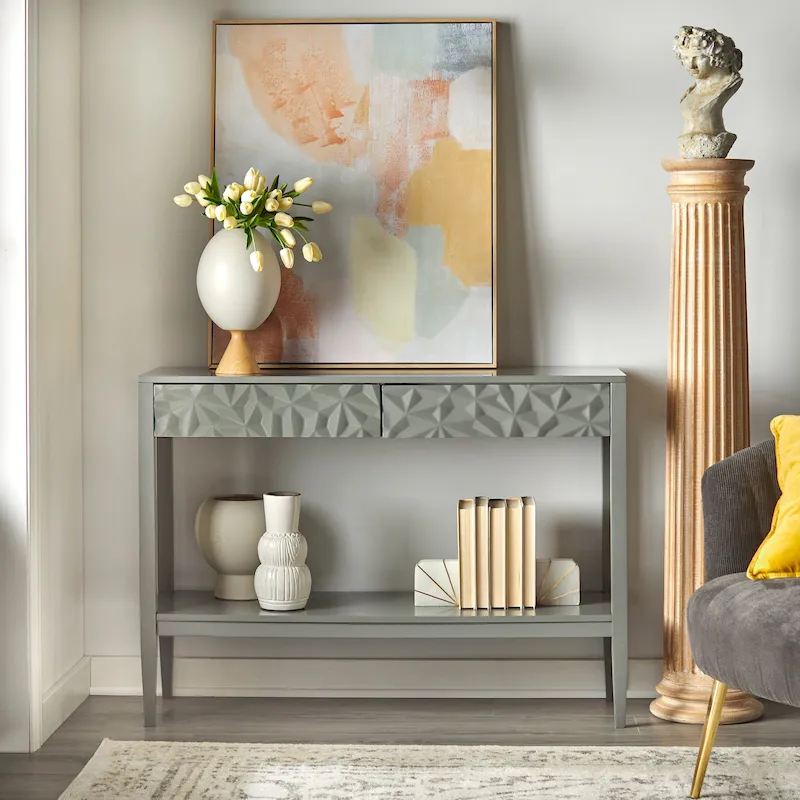 Sofa Table with Geometric Drawer Fronts and Lower Shelf