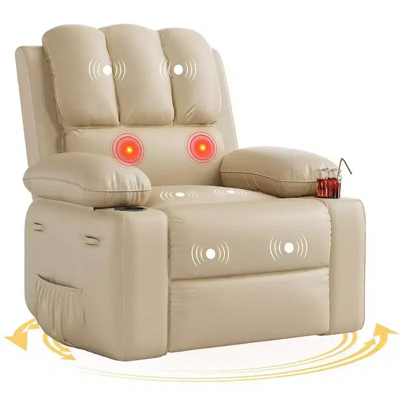 GustoWave Oversized Manual Recliner Chair, 360 Swivel Rocker Recliners with Heat & Massage, Soft Lazy Boy Recliner Sofa Chair