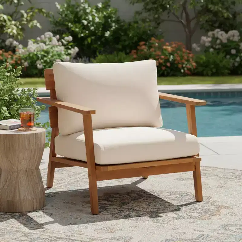 2/4pcs Outdoor Sofa Set Patio Conversation Set Outdoor Furniture Set Seating Set with Coffee Table, Chair, Loveseat & Cushions,Teak+Beige - ModernLuxe