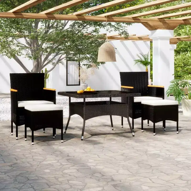 vidaXL Garden Dining Set Black Poly rattan Standard Removable Covers