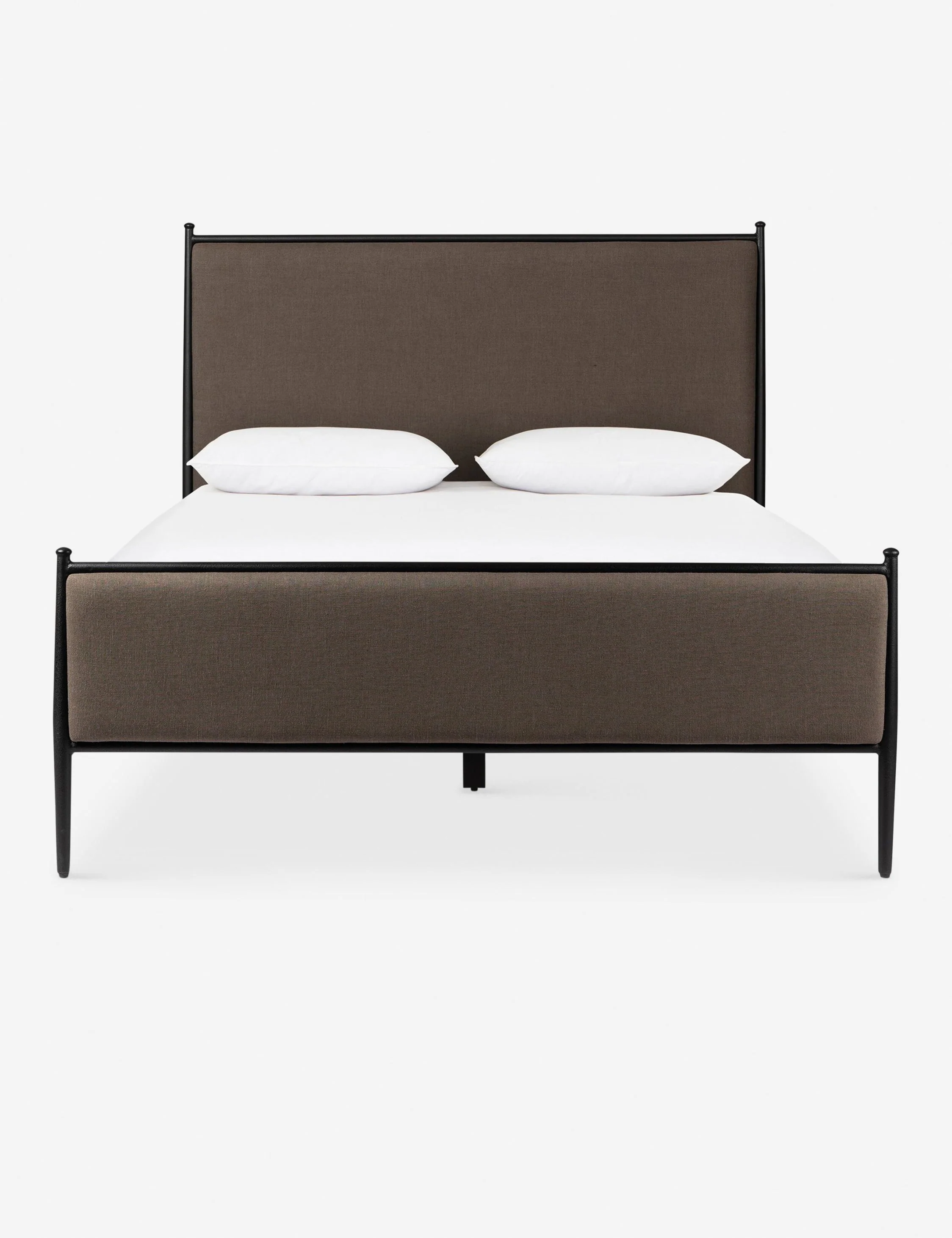 Platform Bed - The bed frames your space with fine-lined metalwork and tailored upholstery