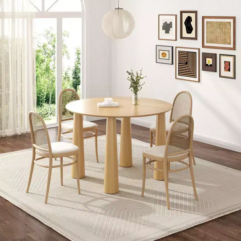PexFix 45 Round Dining Table Kitchen Table for 4 with Arc-Shaped Edge Top and 4 Tapered Legs for Living Room Dining Room Coffee Office Sturdy Natural