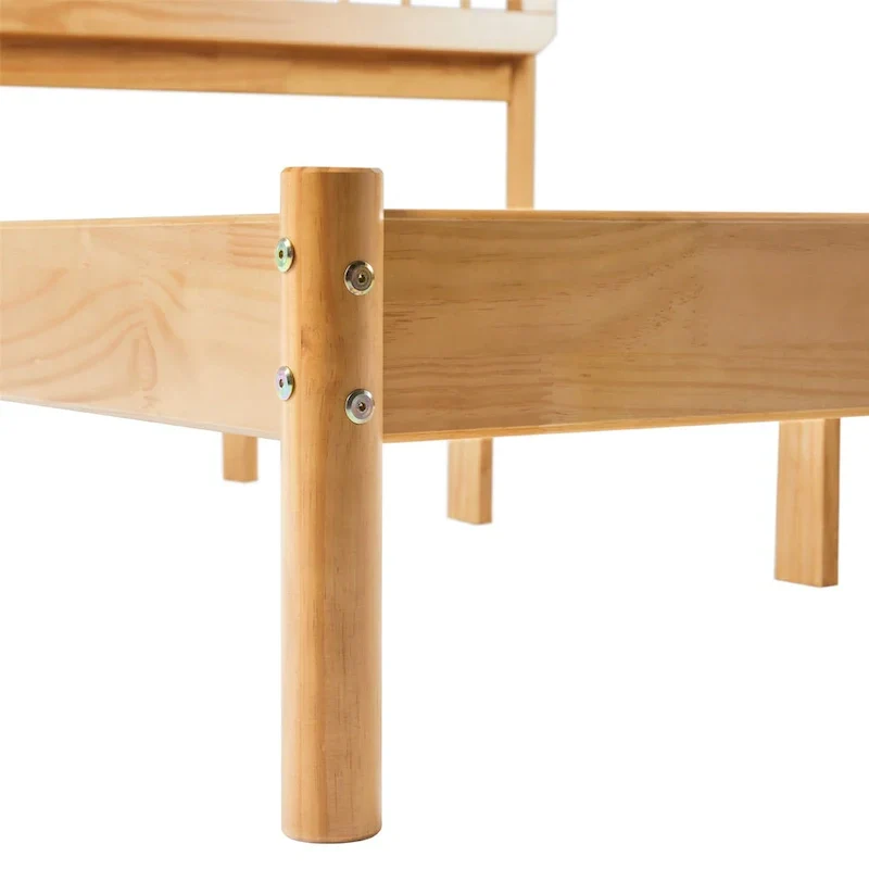 Solid Wood Queen Spindle Bed, Caramel / Natural Pine / Black, Fits 2