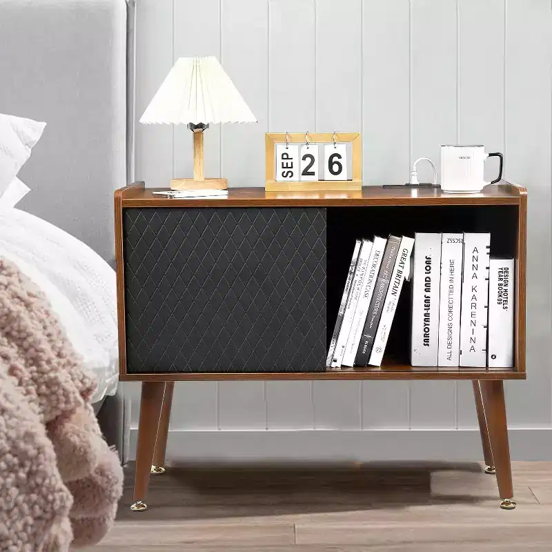 Bedside Table with Charging Station, Storage Drawer and USB Ports, Side Table for Bedroom or Living Room