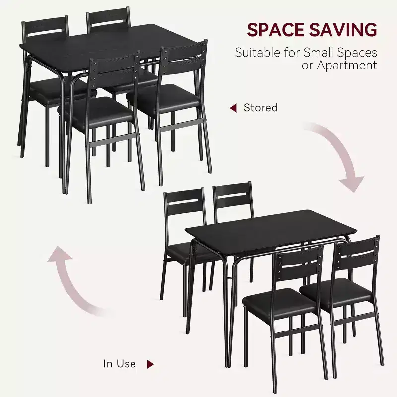 GustoWave 5 Piece Dining Table Set, with 4 Upholstered Chairs
