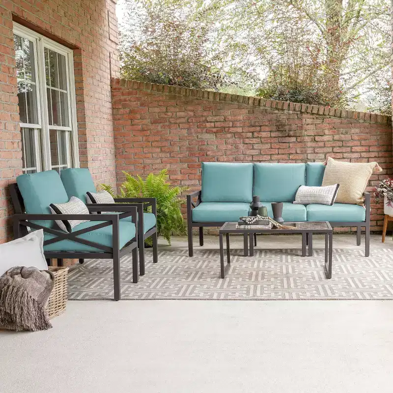 Leisure Made Blakely 6pc Aluminum Seating in Spa Blue Fabric