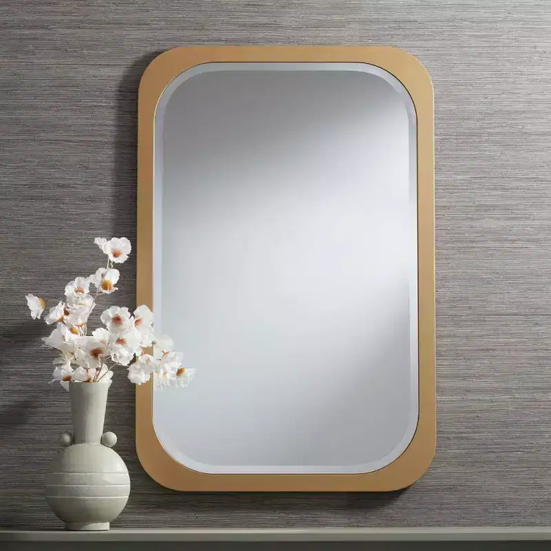 Noble Park Devonshire Rectangular Vanity Wall Mirror Modern Beveled Glass Gold Frame 28 Wide for Bathroom Bedroom Living Room