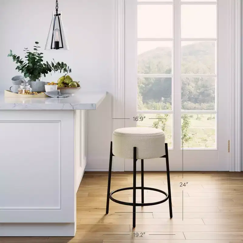 Nathan James Set of 4 Isaac Backless Counter Height Barstools White Boucle