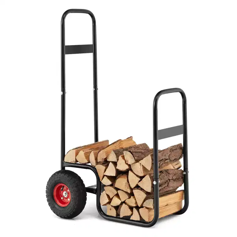 Costway Firewood Log Cart Carrier Firewood Cart Wood Hauler with Wear-Resistant and Shockproof Rubber Wheels