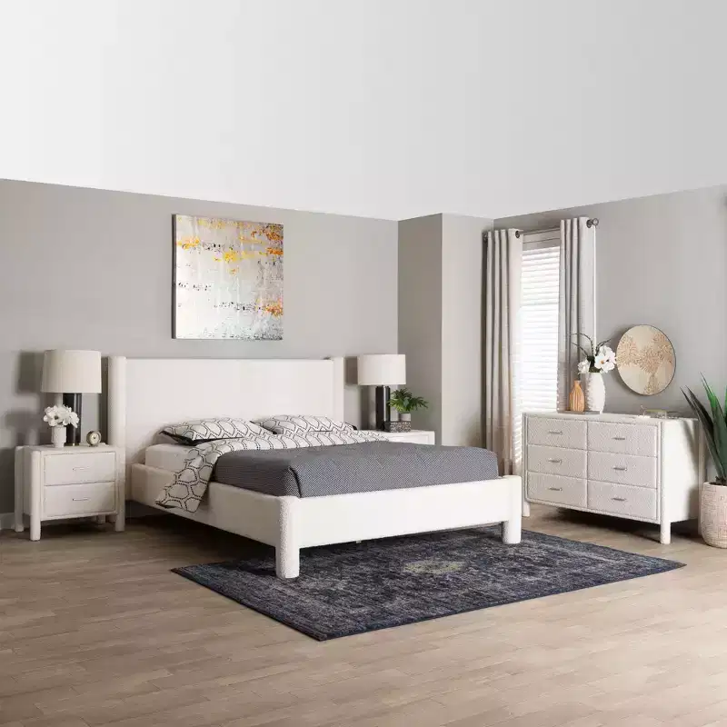 Baxton Studio Laria Modern White Teddy-Bear Fabric 4-Piece Bedroom Set