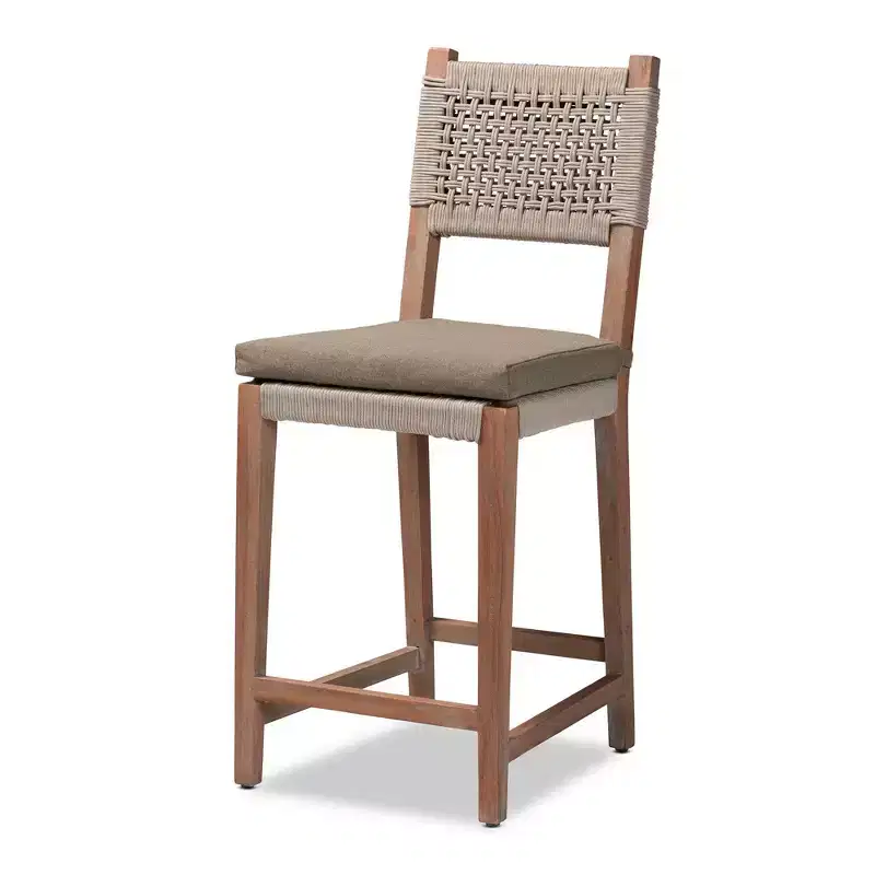 Heyna Woven Rope Mahogany Counter Height Barstool Gray/Natural - bali & pari: Indonesia Crafted, No Assembly Required