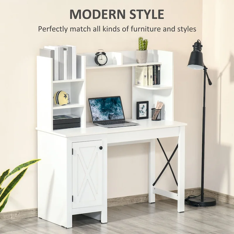 Farmhouse Computer Desk with Hutch and Cabinet