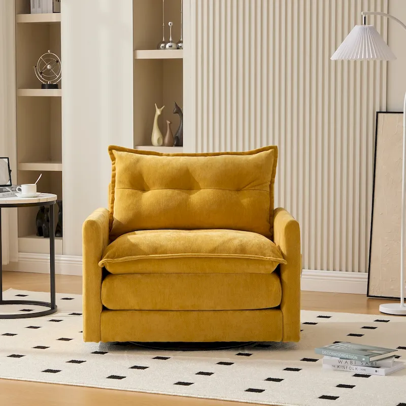Chenille Upholstered 360Degree Swivel Mid Century Modern Arm Chair for Living Room