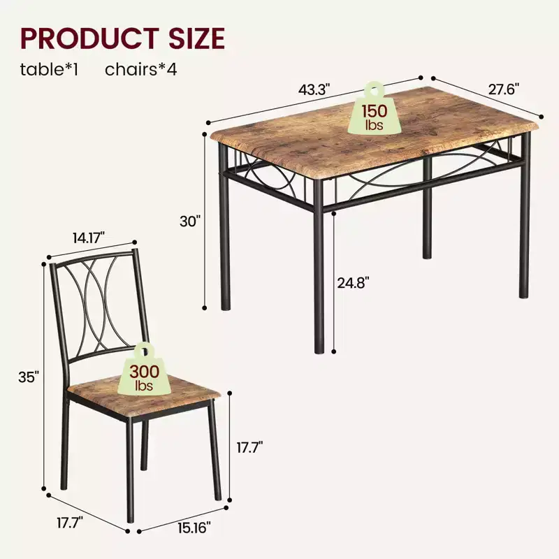 Rectangle Kitchen Table, with 4 Upholstered Chairs