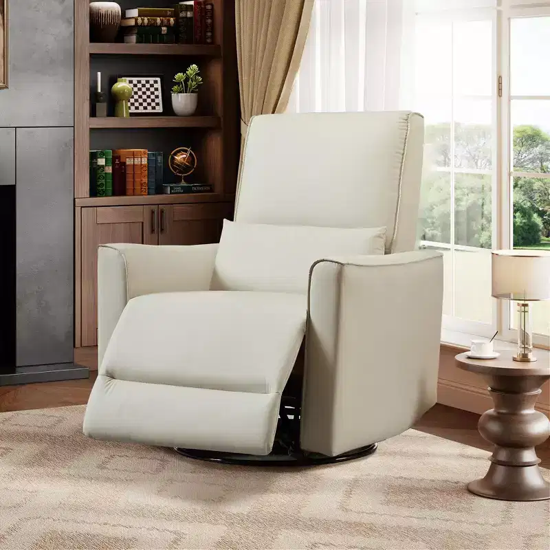 Oversized Swivel Recliner Chair, Manual Faux Leather Rocker Recliner Glider, Deep Seat Recliner Sofa with High Backrest