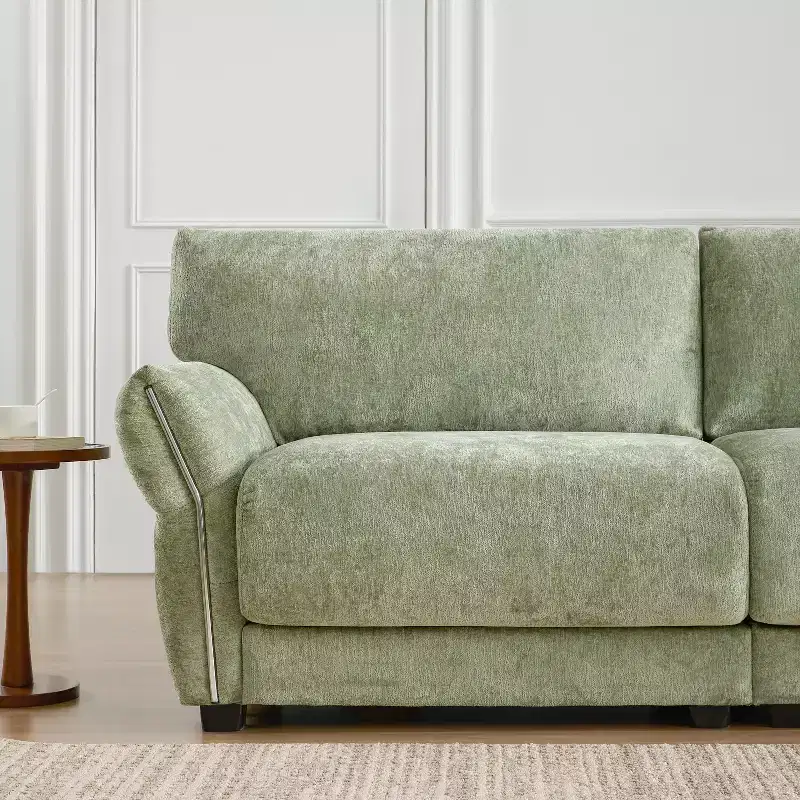 L-Shaped Sectional Sofa Set with Ottoman, 3-Seat Chenille Couch with Extra-Wide Seat and USB, 110