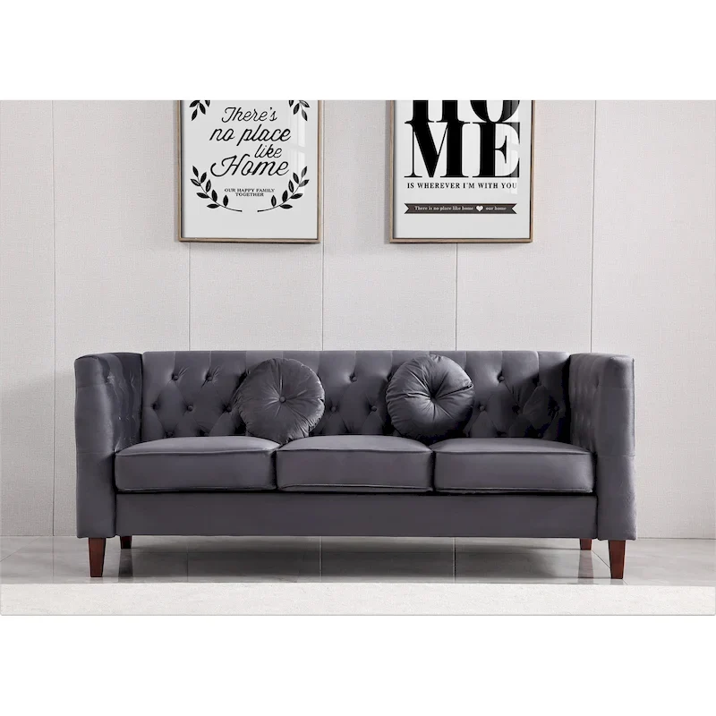 Velvet Classic Chesterfield Sofa with Wood Legs