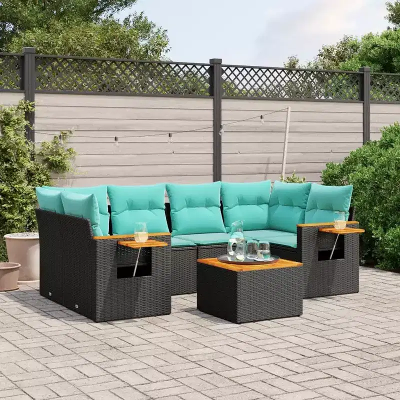 vidaXL 7 Piece Patio Sofa Set with Cushions Black Poly Rattan (US only)