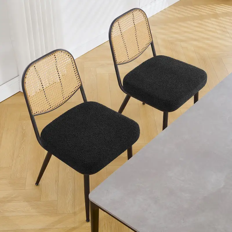 Upholstered Rattan Dining Chairs Side Chair Set of 2 - 33.86H x 18.9W x 22.83D