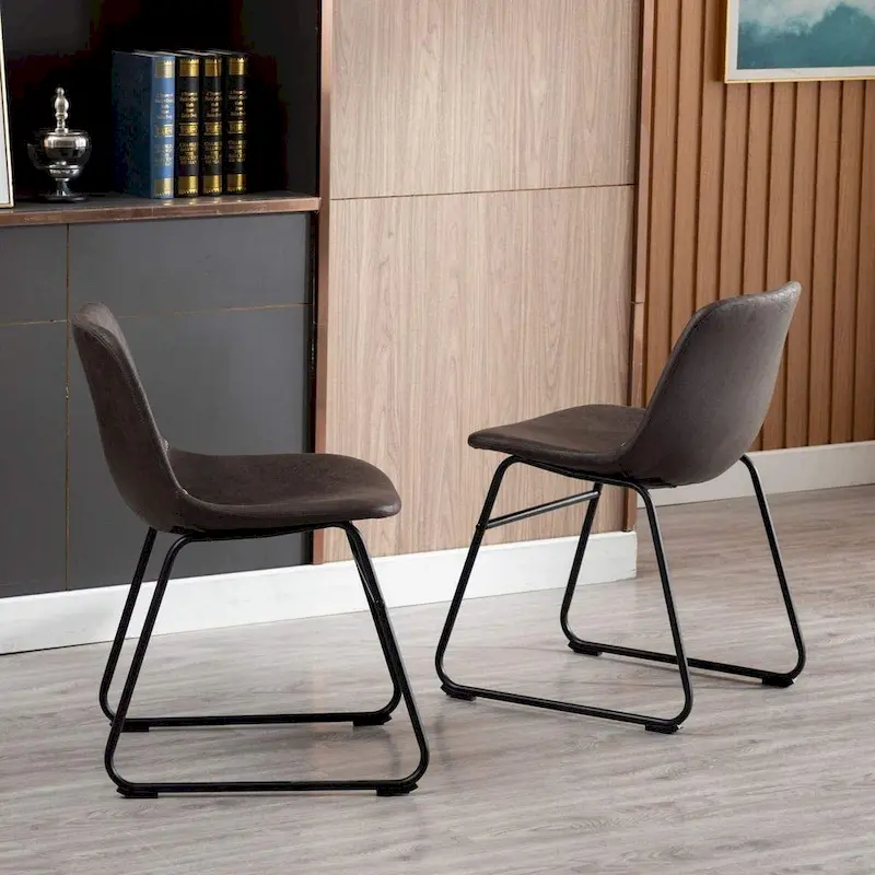 Modern Faux Leather Dining Chairs with Metal Frame (Set of 2) - 24   H x 14.5   W x 20.8   D